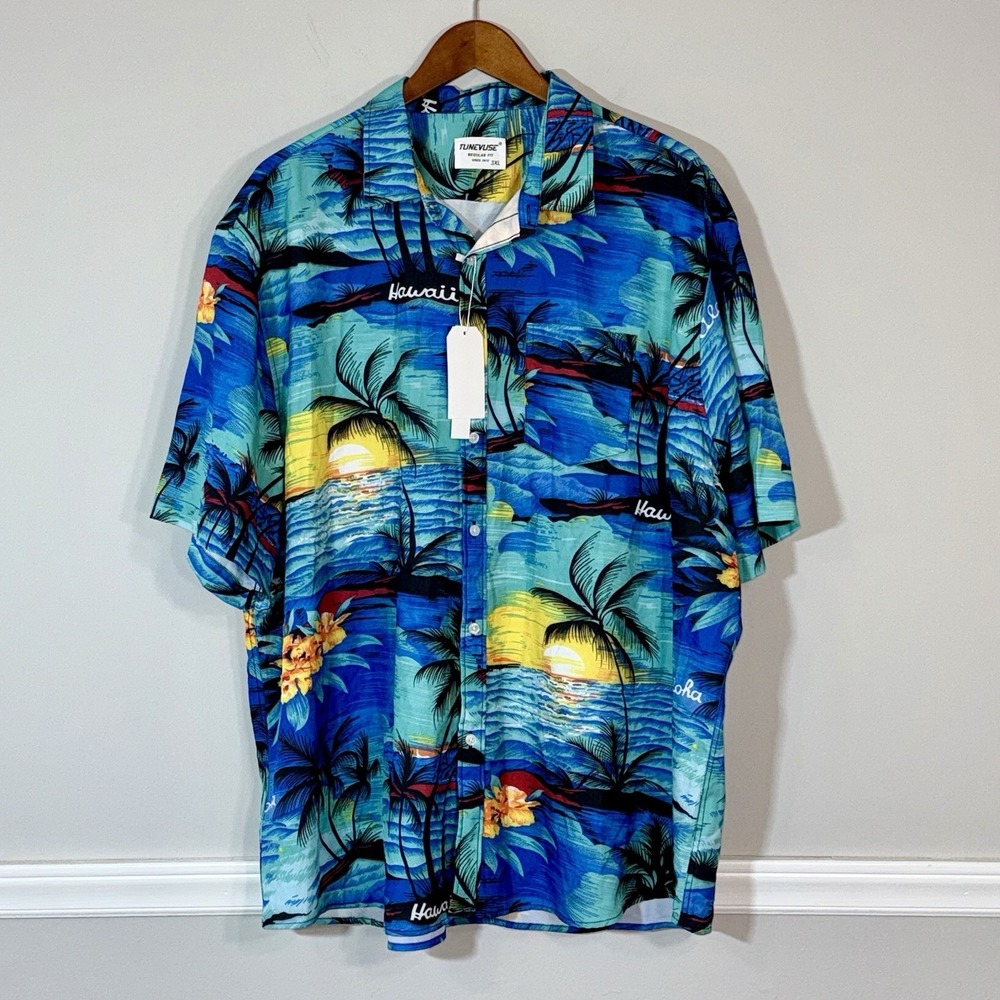 NWT Tunevuse Hawaiian Shirt Mens Sz 3XL Tropical Floral Print Cruise‎ Resort New